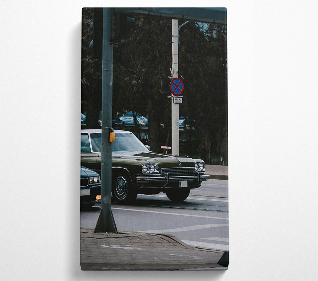  A Canvas Print of Green Sedan At The Light Canvas Wall Art