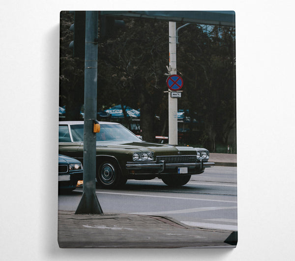  A Canvas Print of Green Sedan At The Light Canvas Wall Art