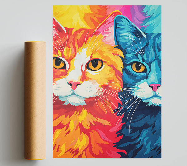 Orange And Blue Cat Poster