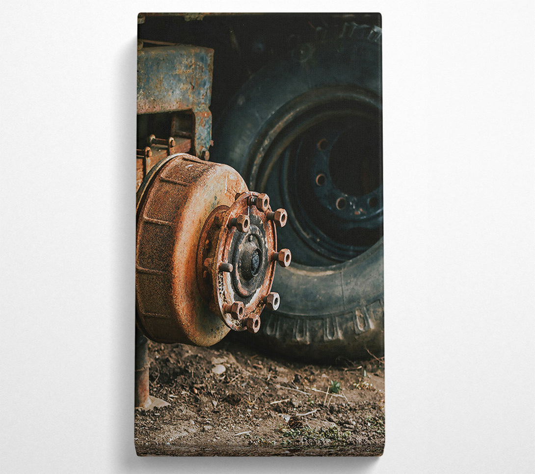  A Canvas Print of Rusty Brown Hubcap Canvas Print