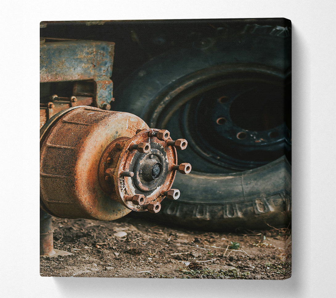  A Canvas Print of Rusty Brown Hubcap Canvas Print