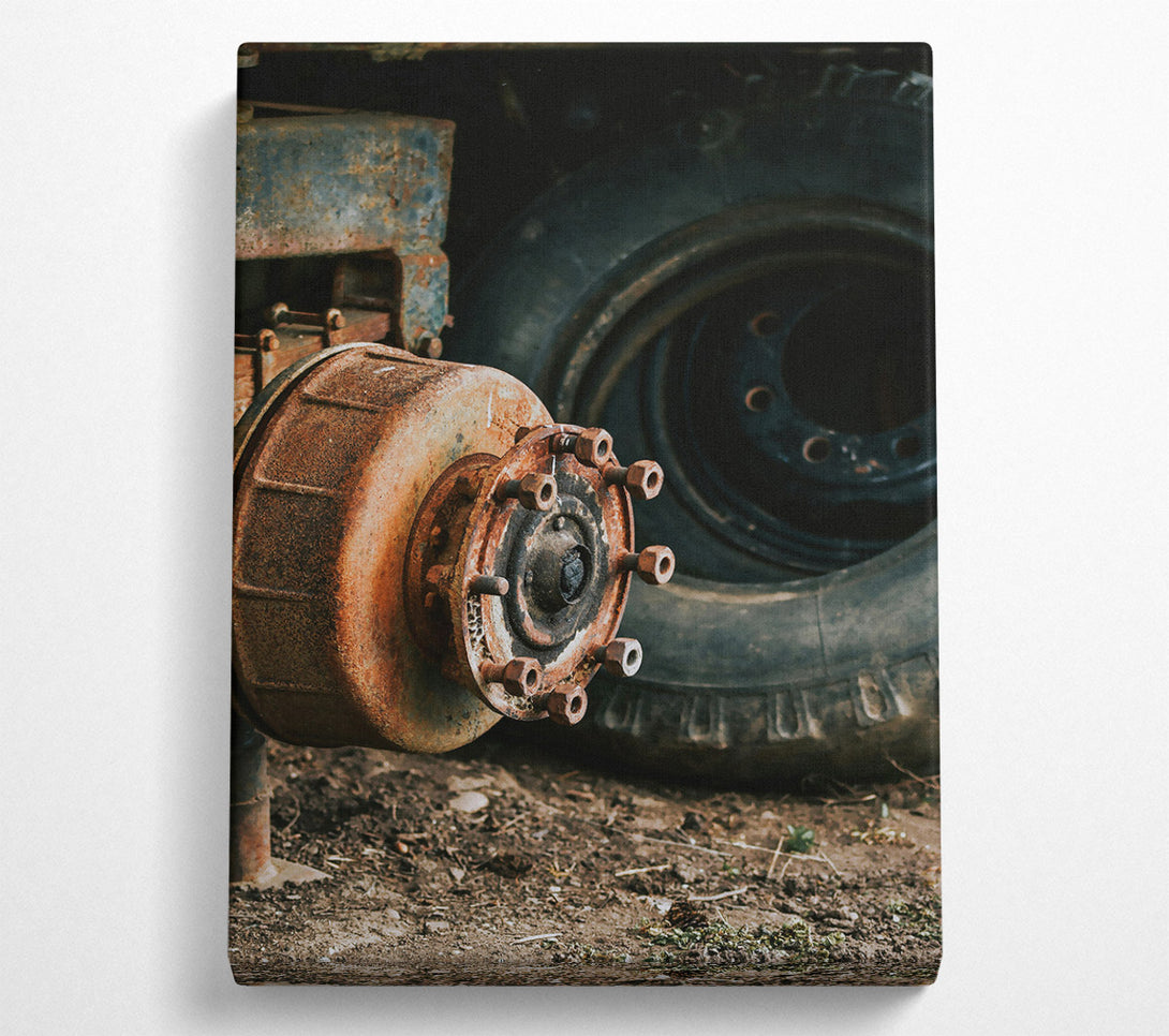  A Canvas Print of Rusty Brown Hubcap Canvas Print