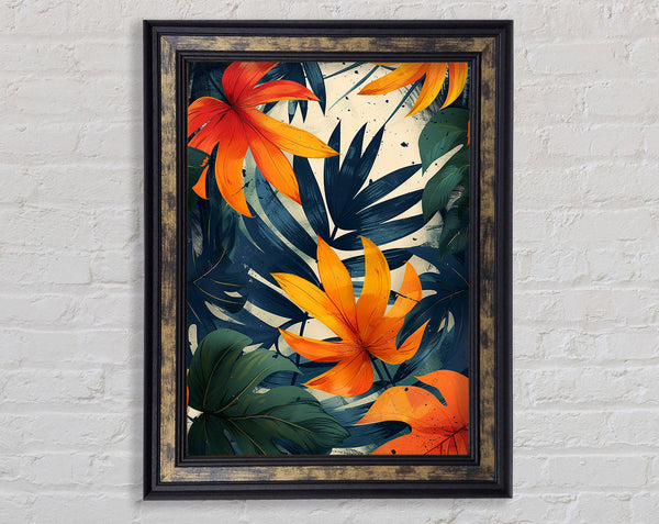 Orange And Blue Leaf Forest Framed Print