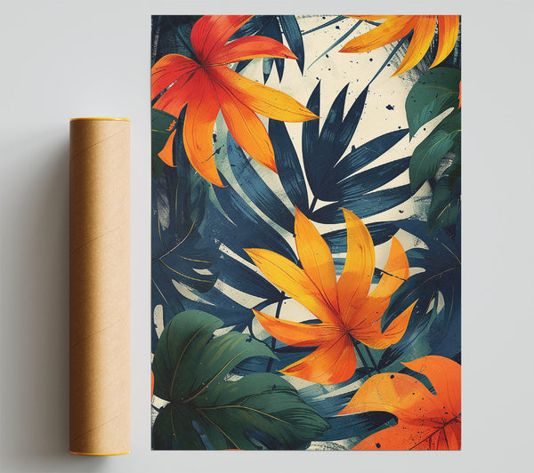 Orange And Blue Leaf Forest Poster