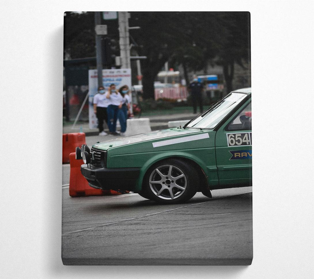  A Canvas Print of Green Rally Car Canvas Print