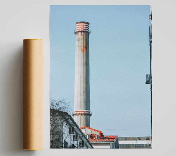 Red Stripe Chimney Sky Giclee Print