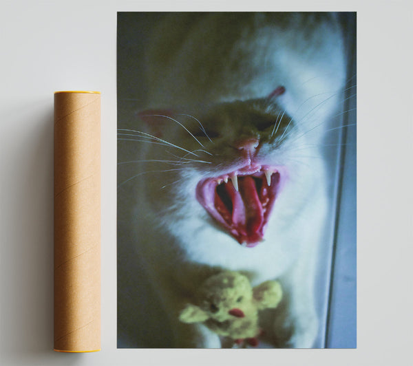 Pink Yawning Cat Print