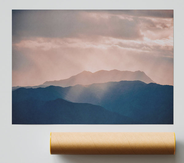 Pink Silhouetted Mountains Giclee Print