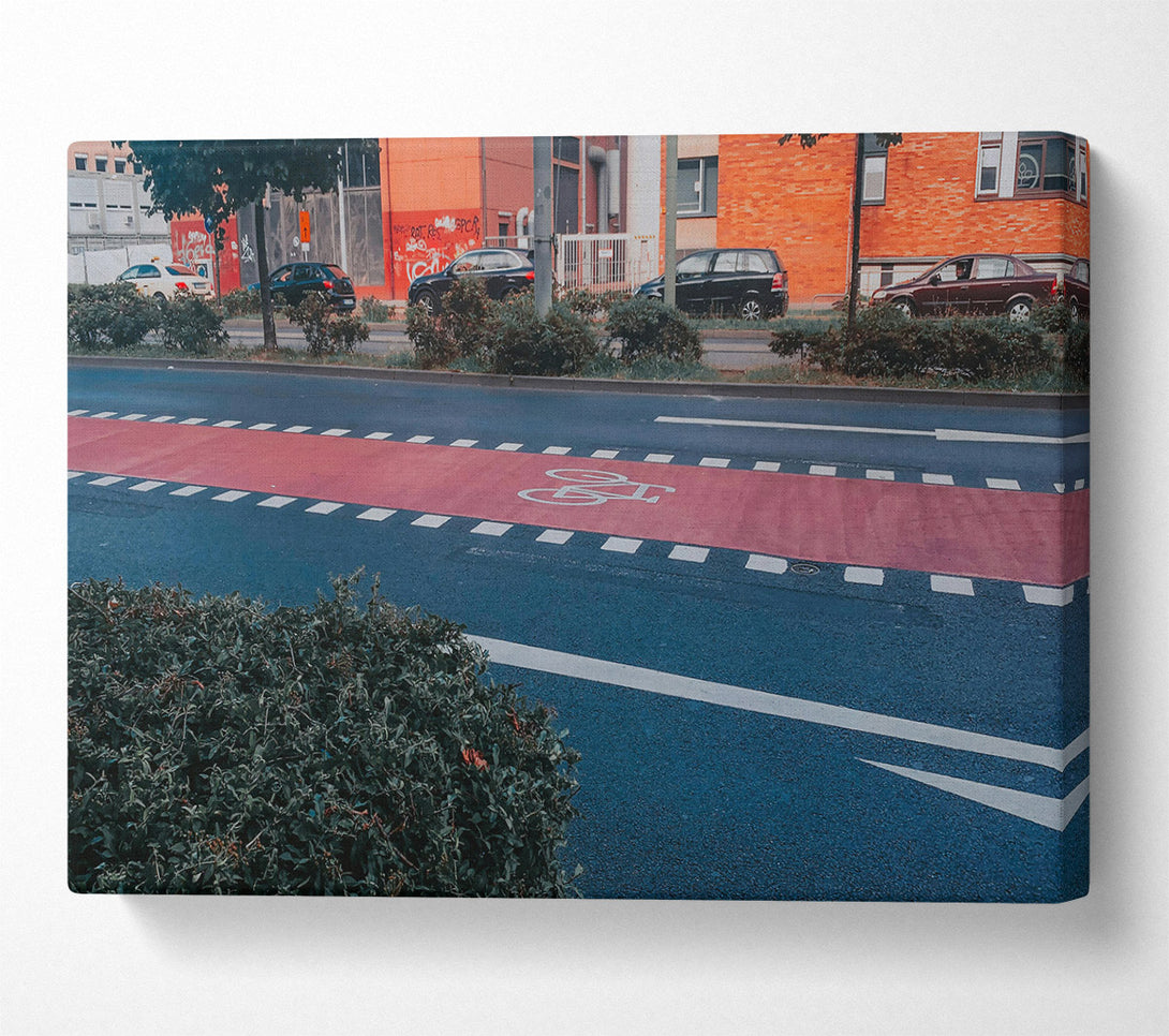  A Canvas Print of Red Bike Lane Canvas Wall Art