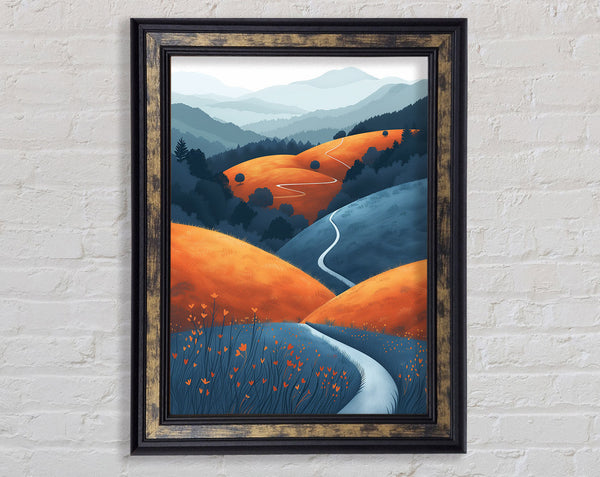 Orange Mountains Over The Valley Framed Print