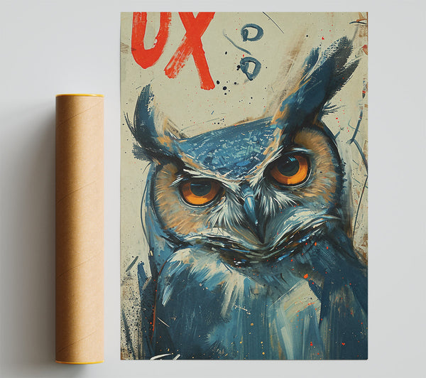 Owl Brush Strokes Poster