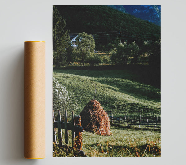 Golden Haystack In Green Fields Print