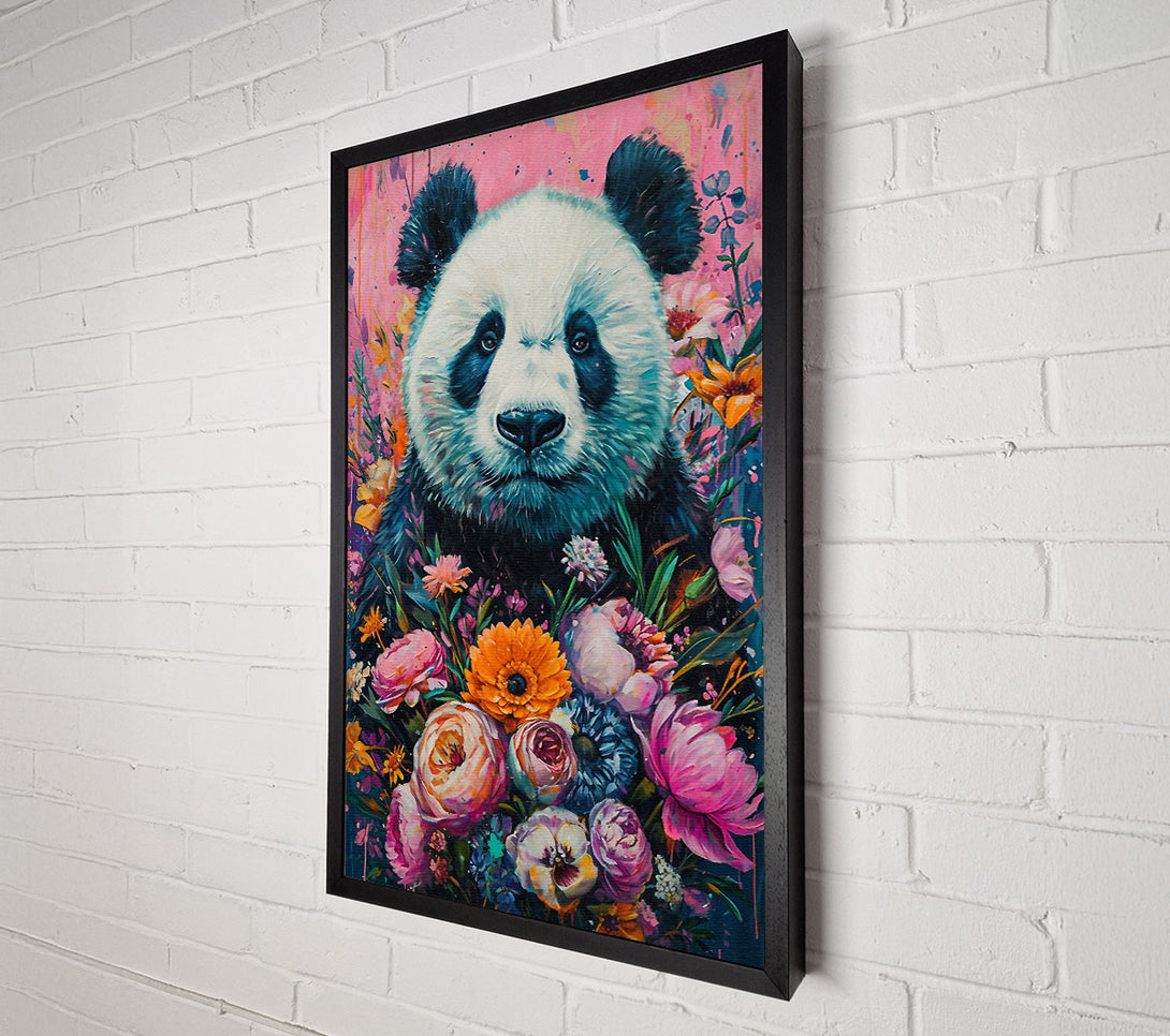  A Canvas Print of Panda Love Flowers Canvas Print