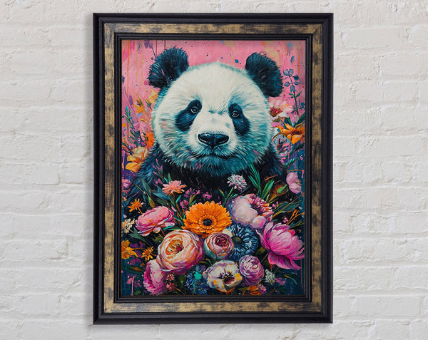 Panda Love Flowers Framed Print