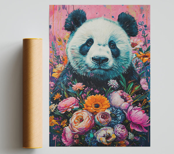 Panda Love Flowers Giclee Print