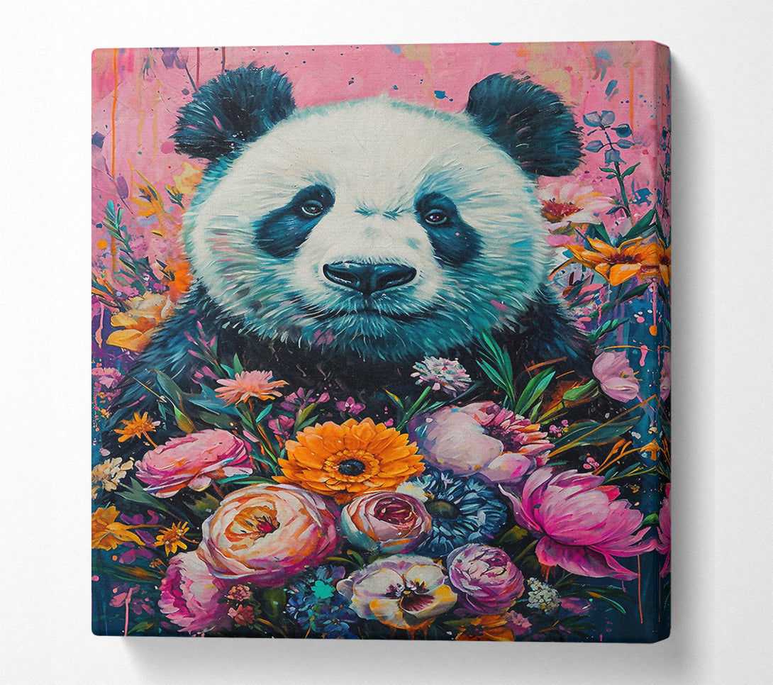  A Canvas Print of Panda Love Flowers Canvas Print