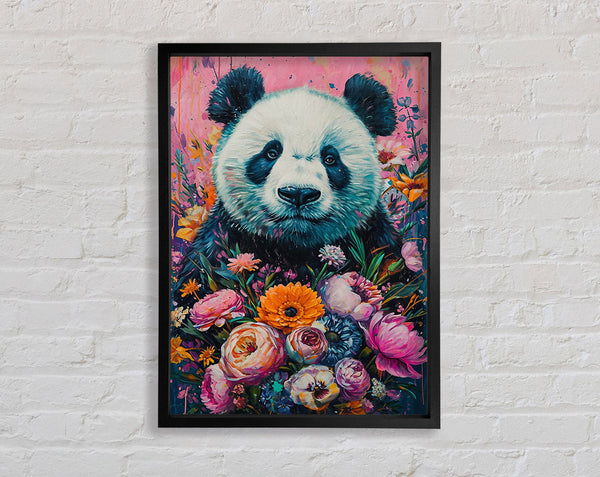 Panda Love Flowers Framed Print