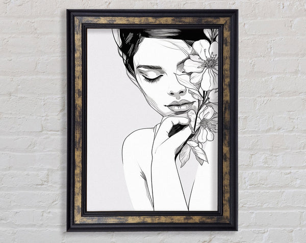 Peaceful Woman Line Art Framed Print
