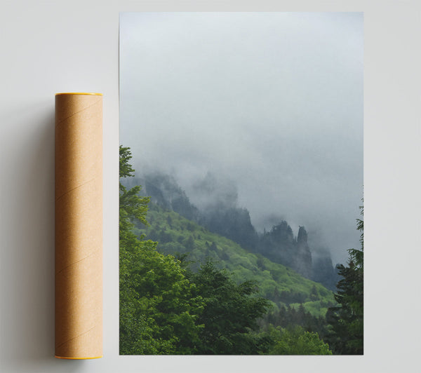 Green Foggy Peaks Poster