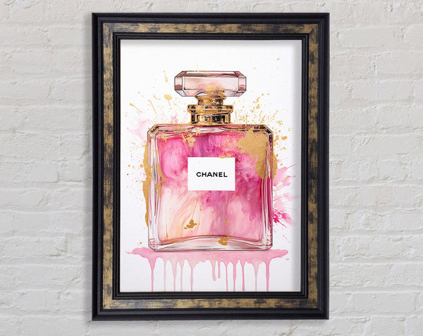 Perfume Bottle Gold Splash Framed Print
