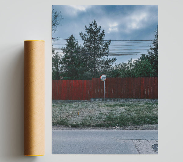 Red Fence Reflection Print