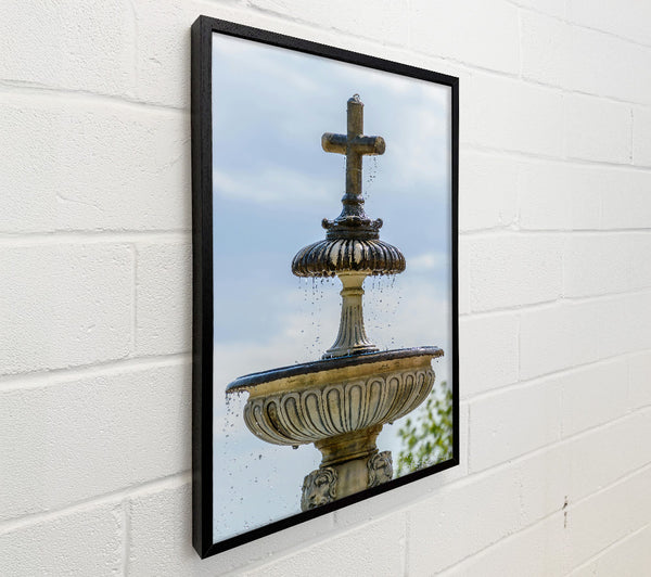Cream Stone Cross Fountain