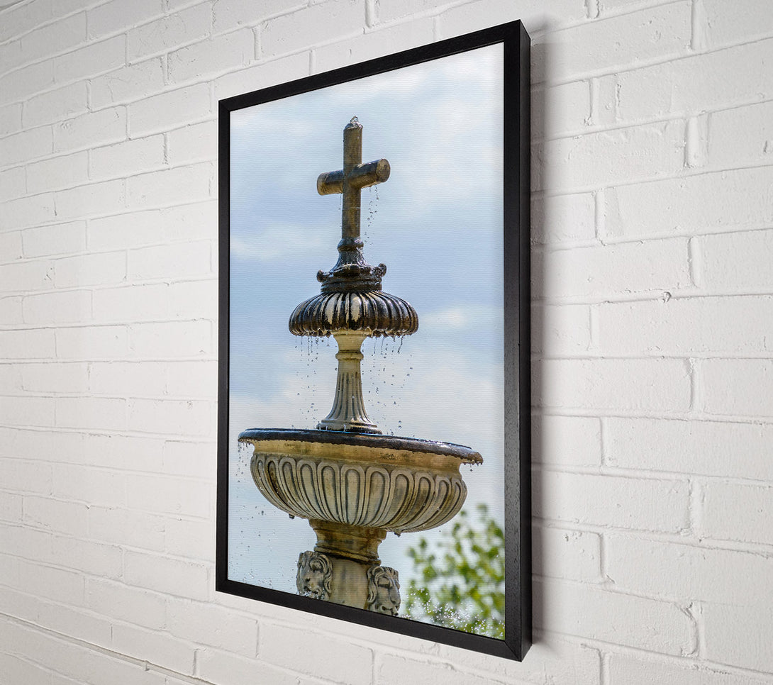  A Canvas Print of Cream Stone Cross Fountain Canvas Art