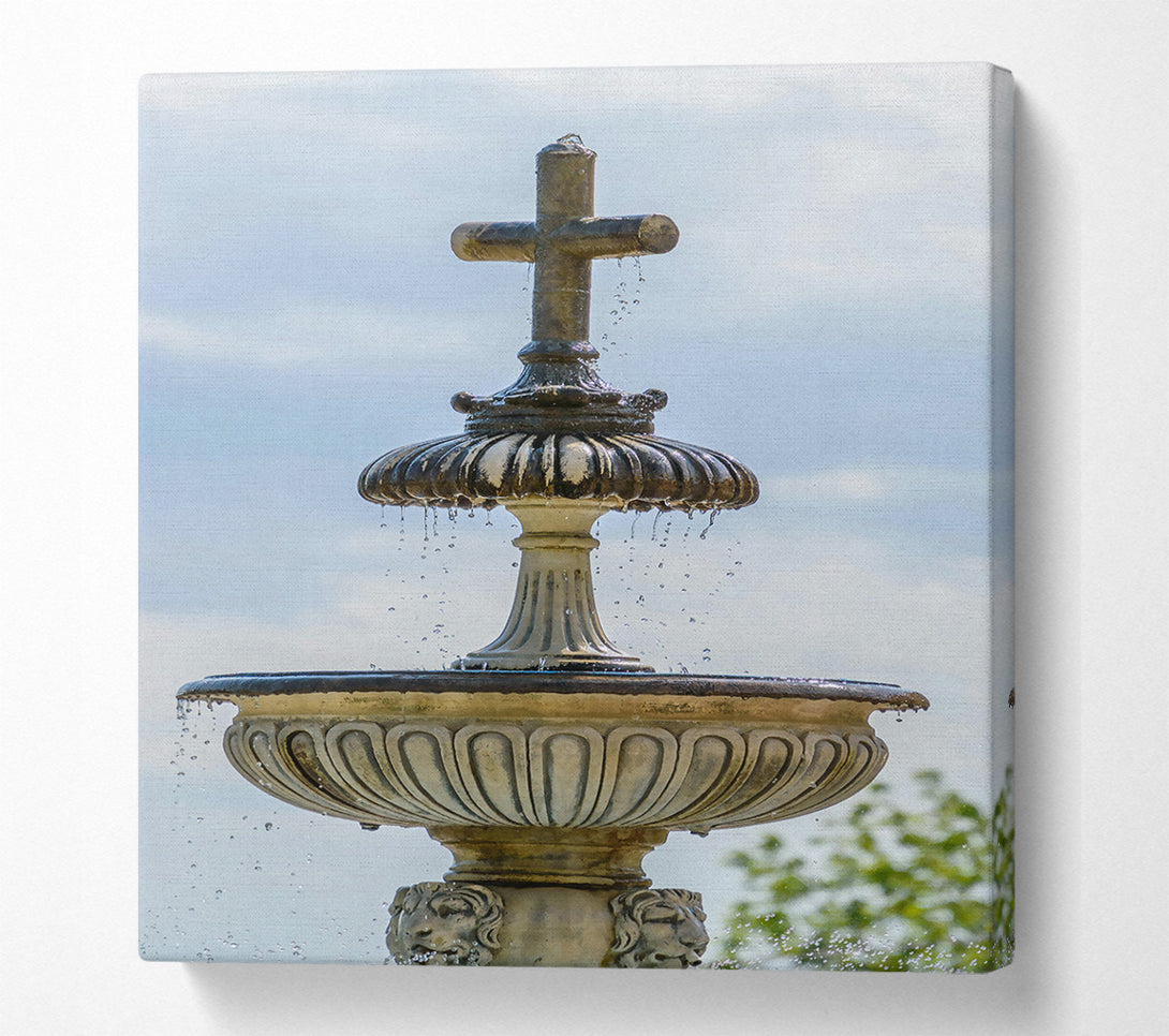  A Canvas Print of Cream Stone Cross Fountain Canvas Art