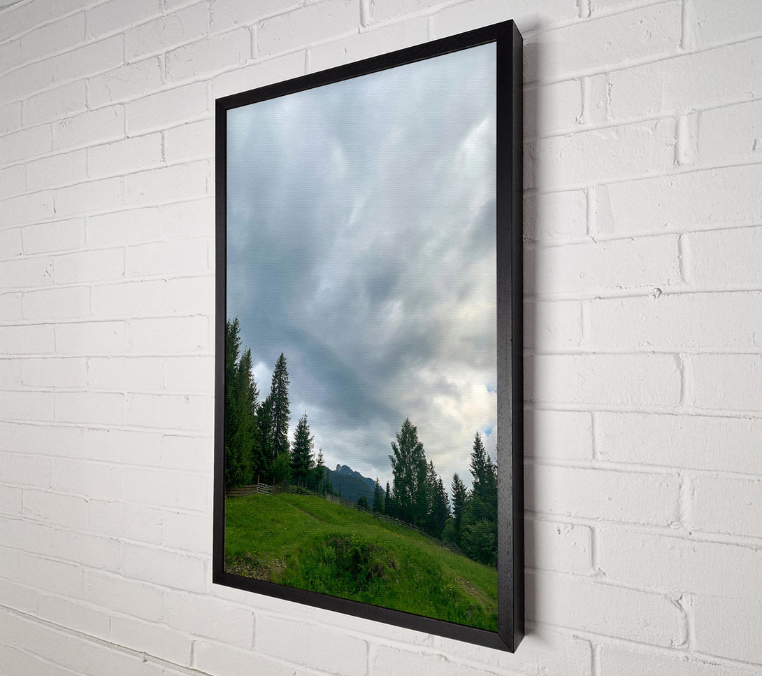  A Canvas Print of Gray Clouds Over Green Hills Canvas Wall Art