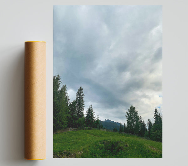 Gray Clouds Over Green Hills Print