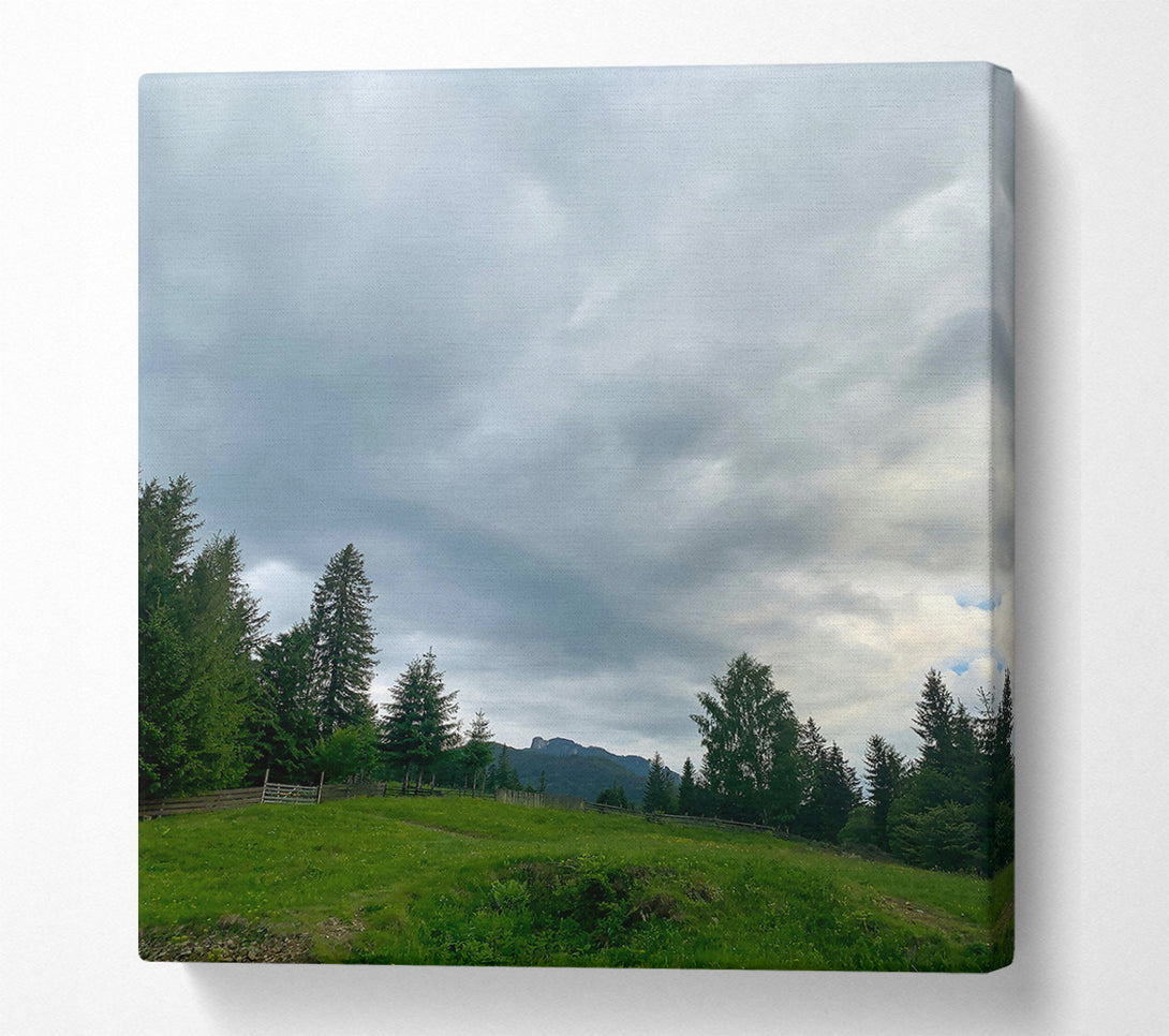  A Canvas Print of Gray Clouds Over Green Hills Canvas Wall Art