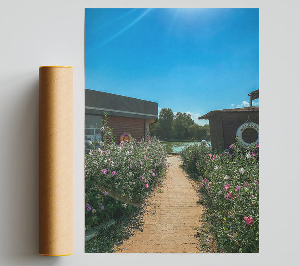 Pink Flowers & Blue Sky Giclee Print
