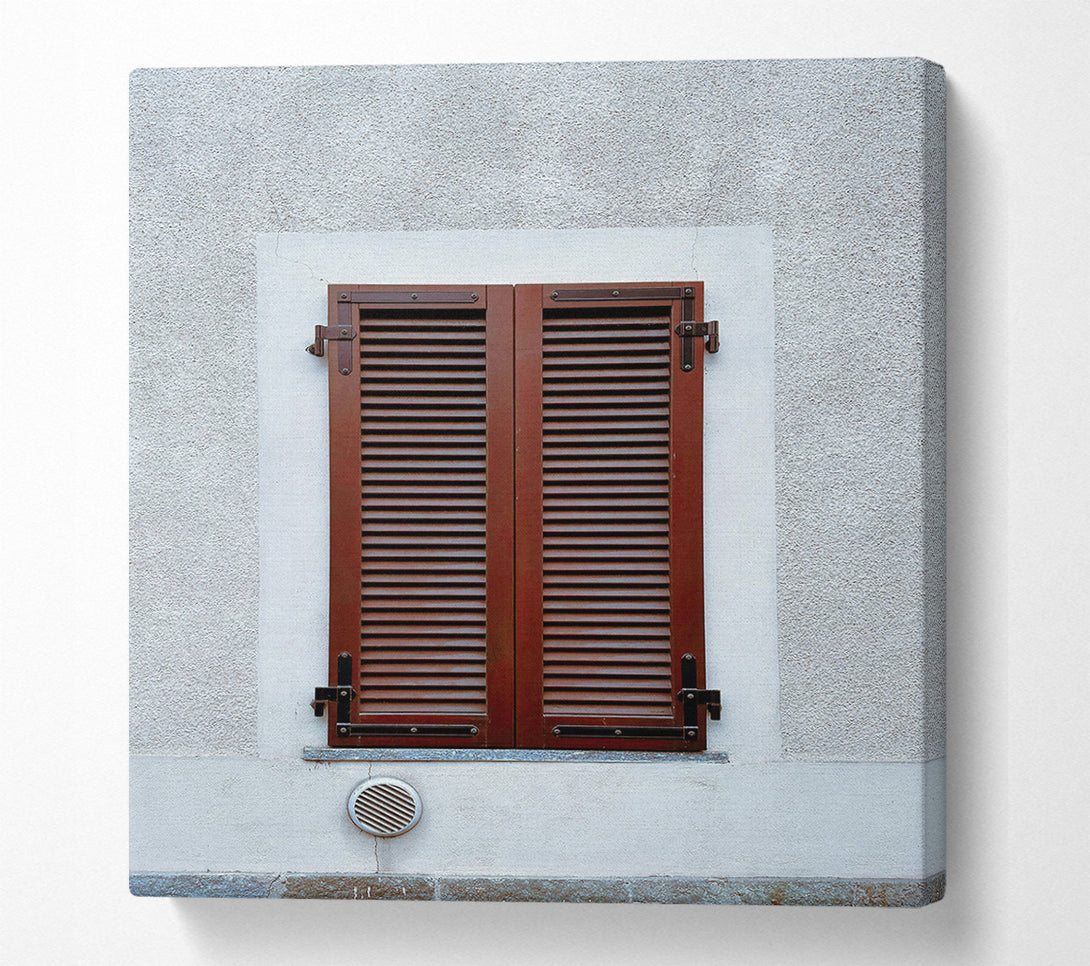  A Canvas Print of Slatted Brown Shutters Canvas Art