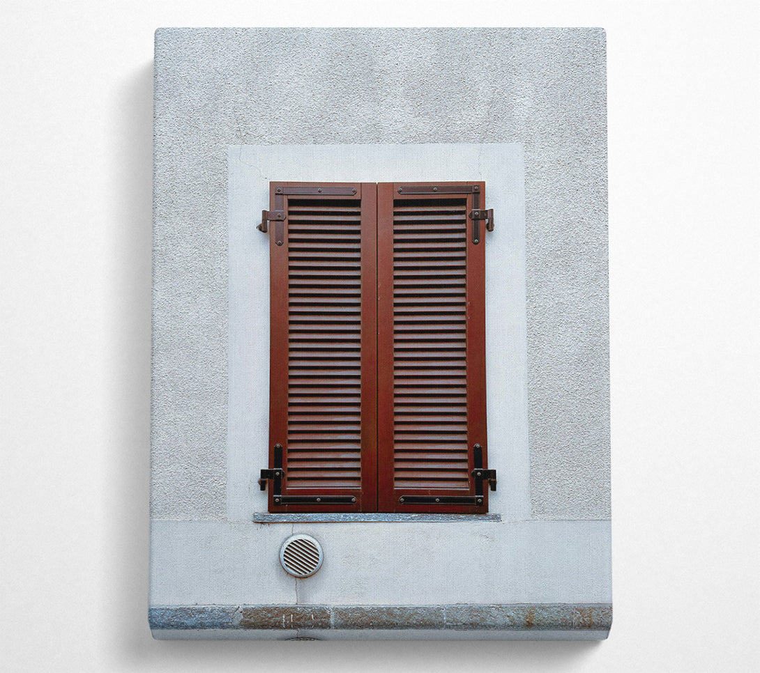  A Canvas Print of Slatted Brown Shutters Canvas Art
