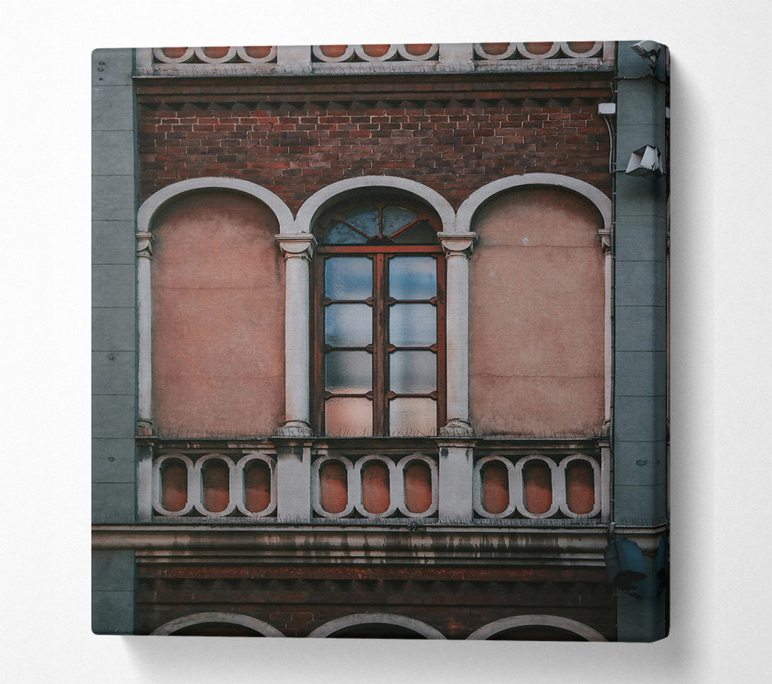  A Canvas Print of Dusty Red Arched Window Canvas Print