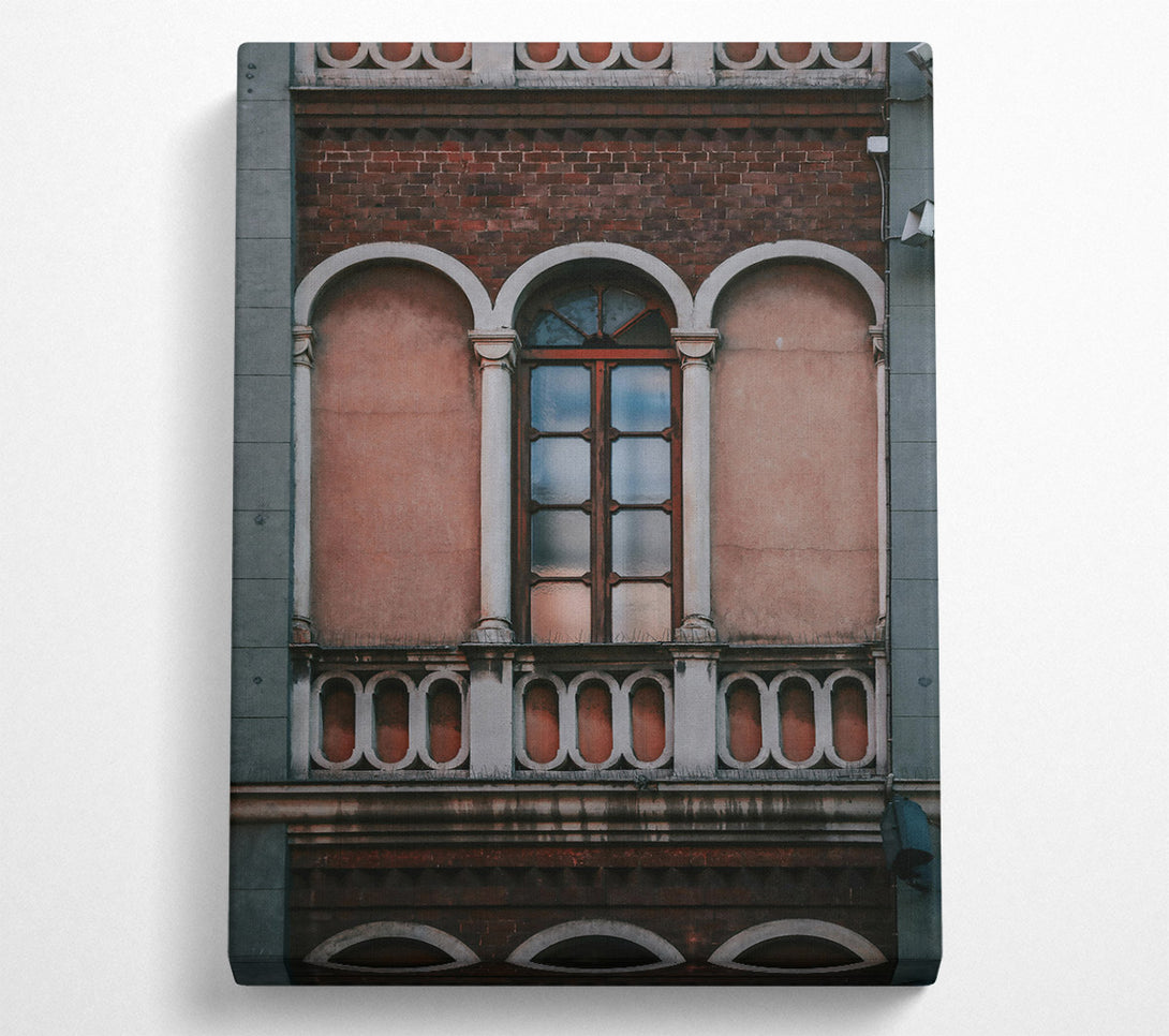 A Canvas Print of Dusty Red Arched Window Canvas Print
