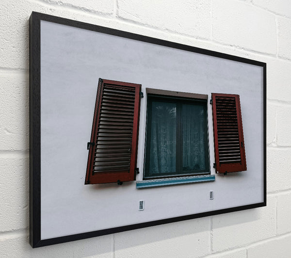 Red Louvered Window View