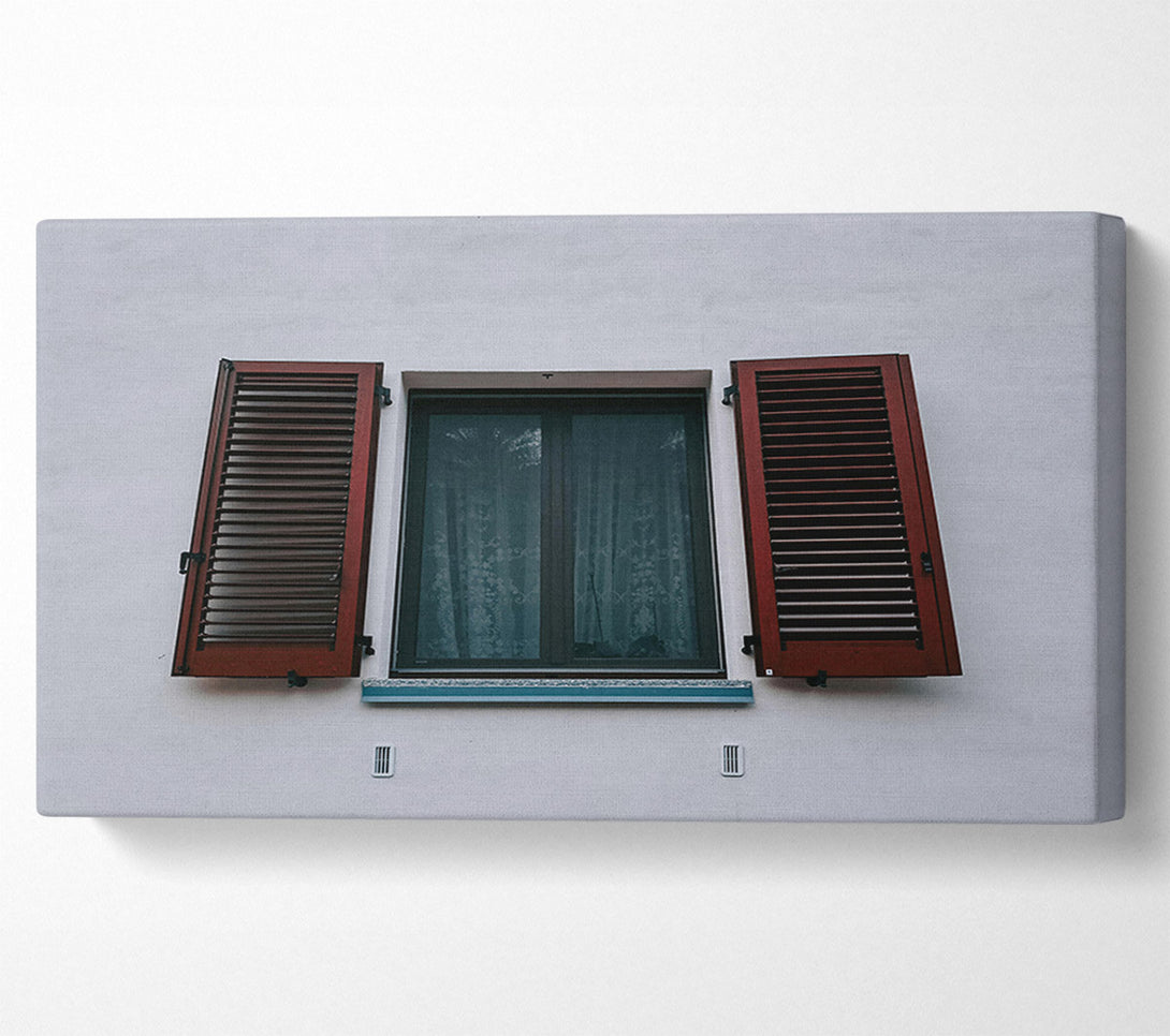 A Canvas Print of Red Louvered Window View Canvas Art