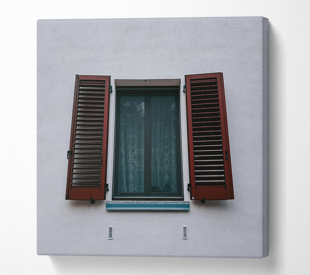  A Canvas Print of Red Louvered Window View Canvas Art