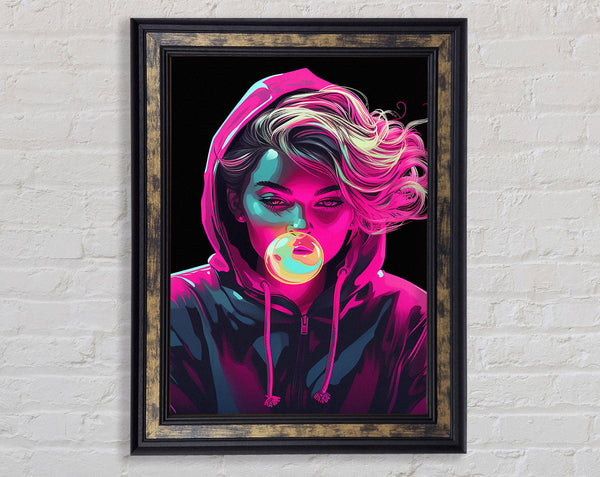 Pink Bubblegum Rebel Hoodie Girl Framed Print