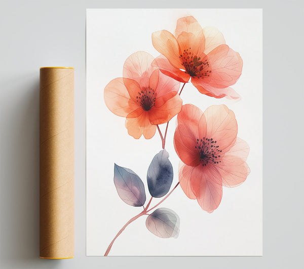 Pink Flowers On White Poster