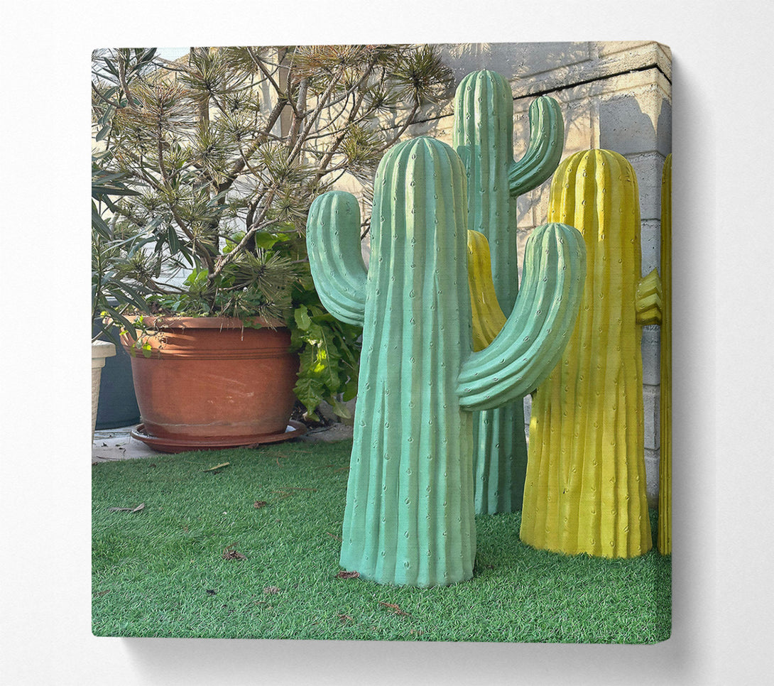  A Canvas Print of Aqua Cactus Trio Canvas Art