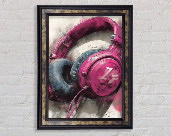 Pink Headphones Framed Print