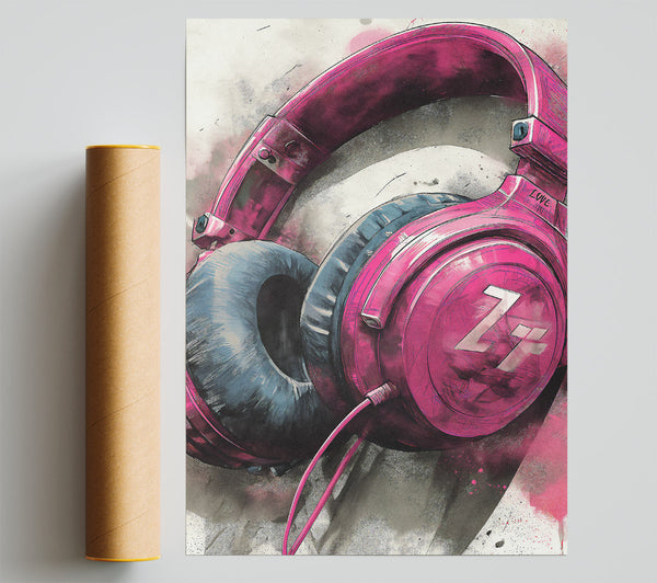 Pink Headphones Print