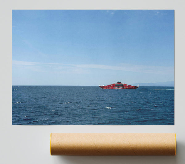 Crimson Ship At Sea Print
