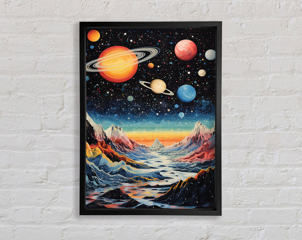 Planets And Mountains Framed Print
