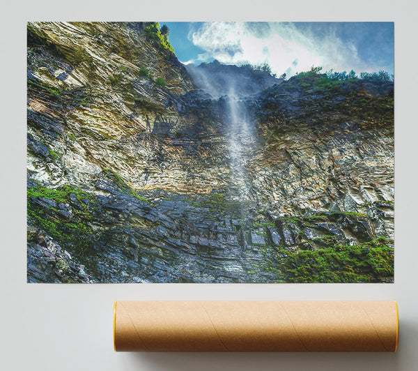Gray Waterfall Cliffside Print