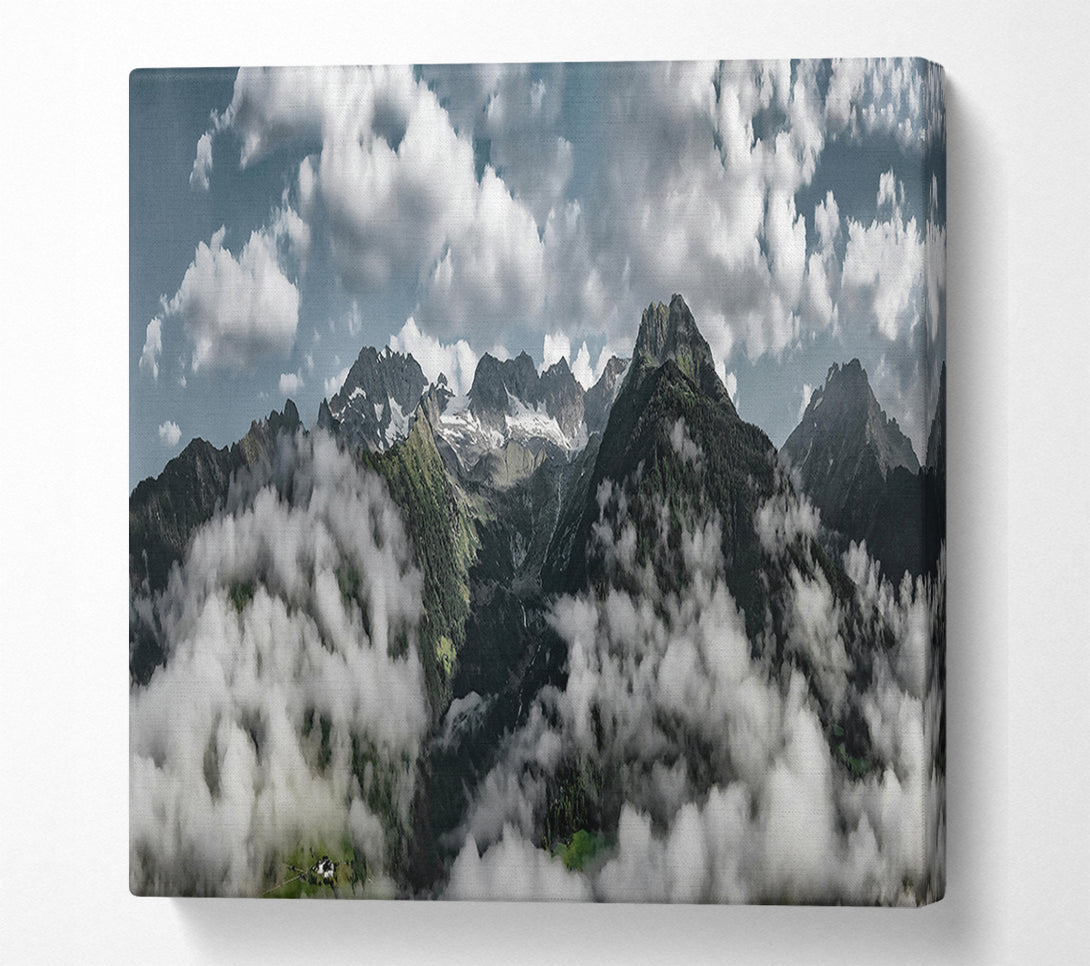  A Canvas Print of White Peaks In Green Valley. Canvas Art