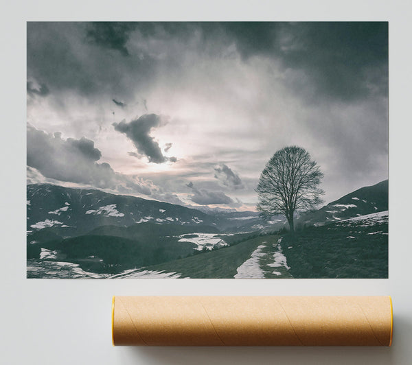 Grey Skies Over Mountains Poster