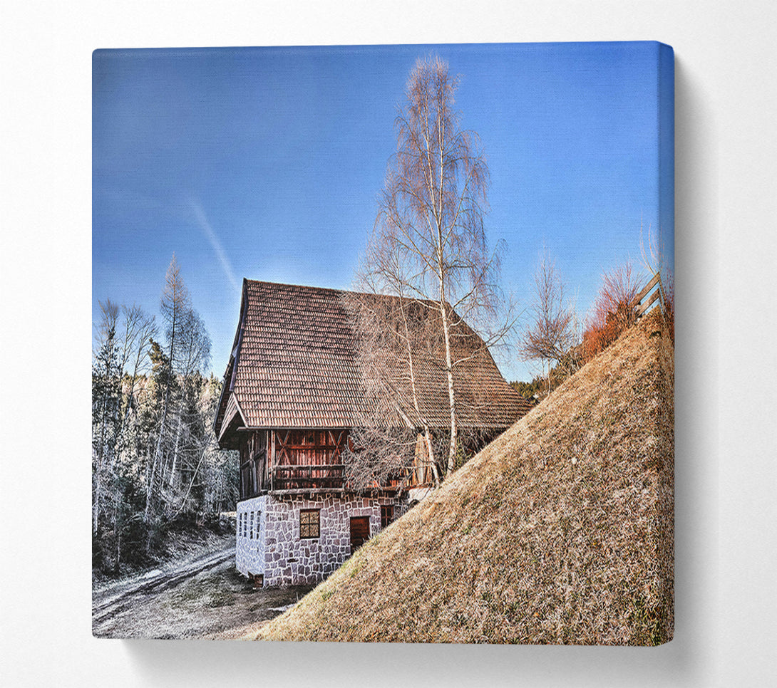  A Canvas Print of Brown Farmhouse On Hillside Canvas Print